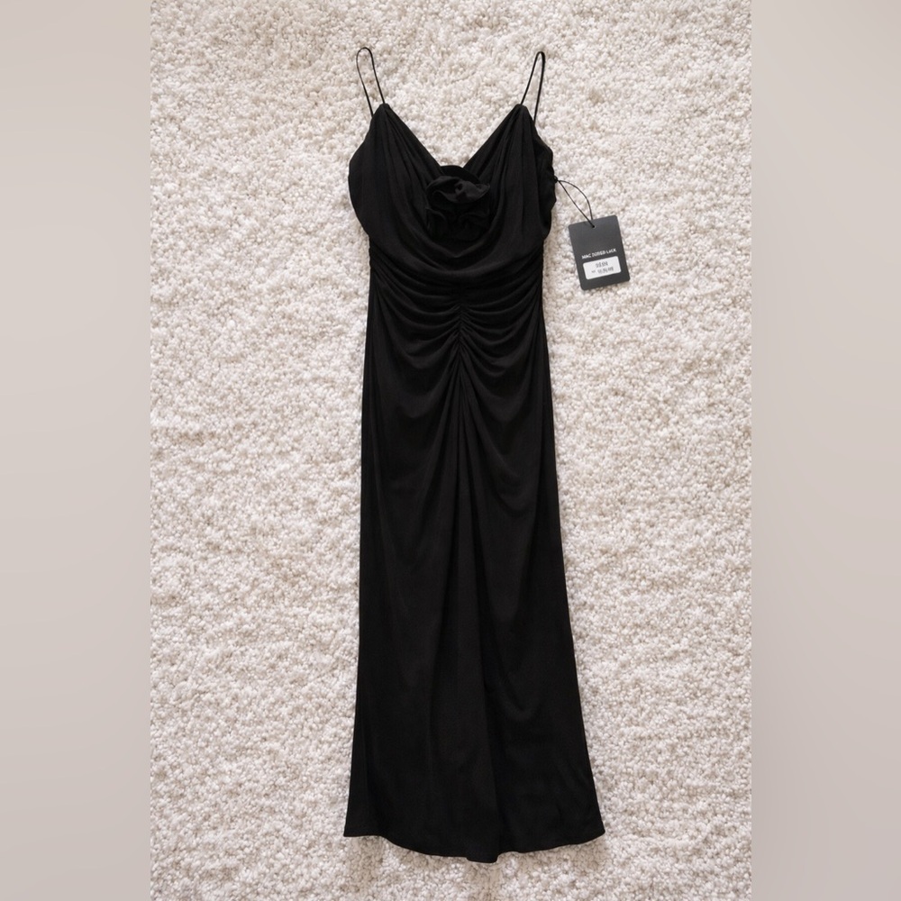 Mac Duggal Black Cowl Neck Ruched Evening Gown XS NWT Elegant Formal Dress - Picture 3 of 5
